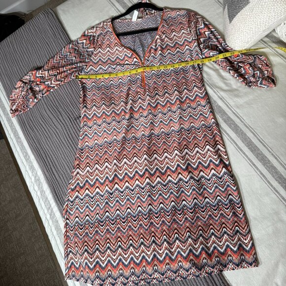 Tacera Chevron V-Neck Belted Dress β Multicolor, Size M - Picture 7 of 10